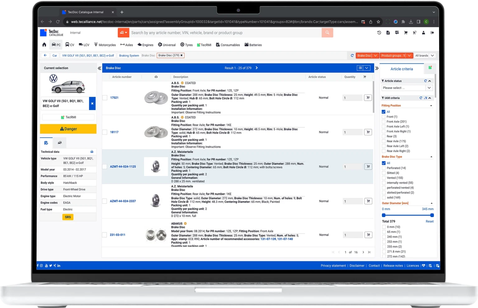 TecDoc Catalogue on a laptop